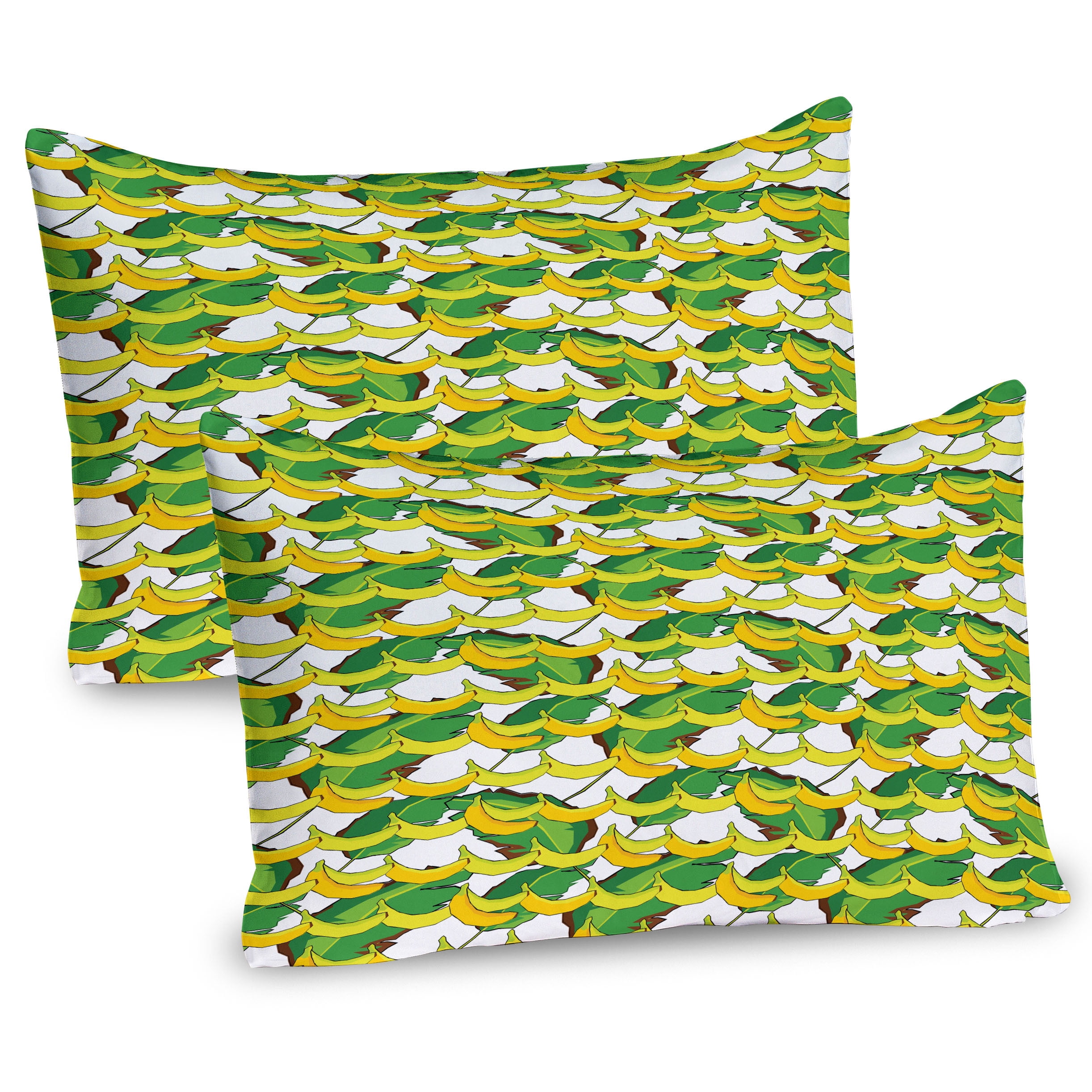 Tropical Banana Print Yellow and Green Microfiber Pillow Shams