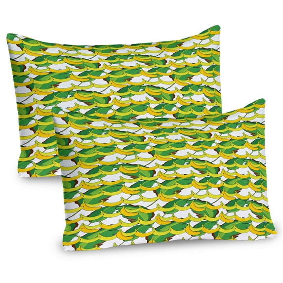 Ambesonne Banana Pillow Sham 2 Pack, Tropical Fruit and Leaves, 36"x20", Yellow Lime Green