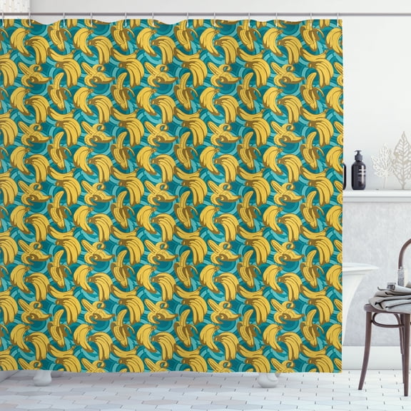 Ambesonne Banana Shower Curtain, Retro Style Hawaiian Farm, 69"Wx75"L, Mustard Pale Blue Fawn
