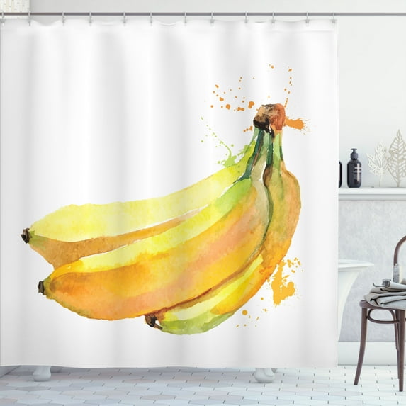 Ambesonne Banana Shower Curtain, Tropical Illustration, 69"Wx75"L, Yellow Black Green