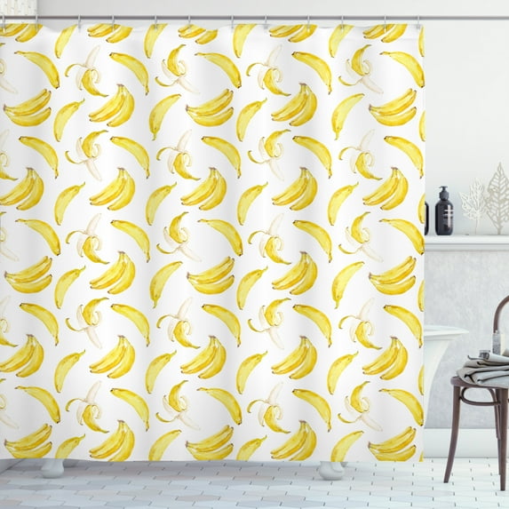 Ambesonne Banana Shower Curtain, Watercolor Yellow Fruits, 69"Wx84"L, White and Pastel Yellow