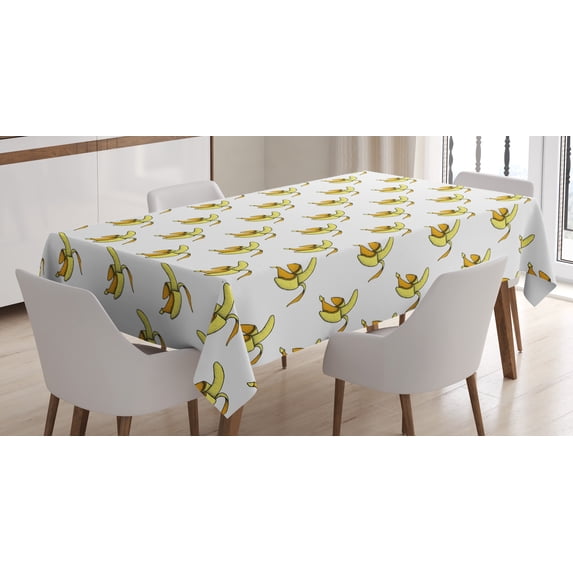 Ambesonne Banana Tablecloth Rectangular Table Cover, Vintage Peeled Dotted Fruit, 52"x70", Yellow Orange