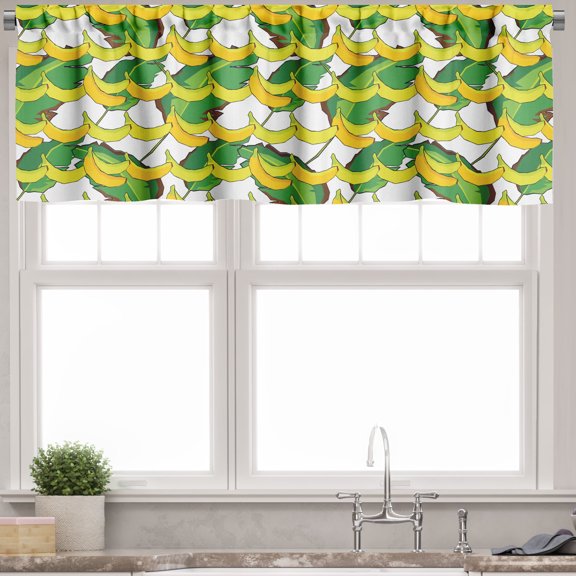 Ambesonne Banana Window Valance, Tropical Fruit and Leaves, 54" X 12", Yellow Lime Green