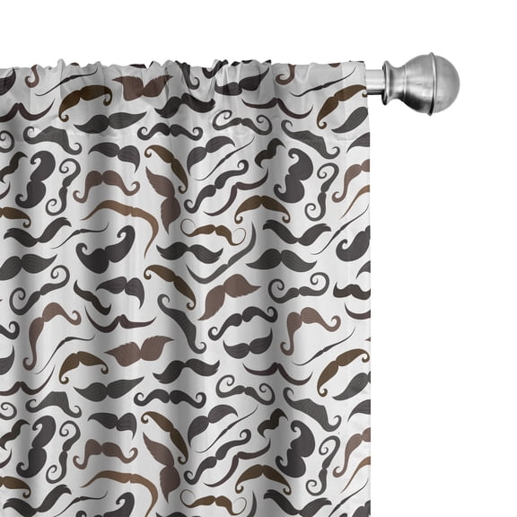 Ambesonne Barber Window Curtains, Various Mustaches Pattern, Each 28" W x 63" L, Seal Brown Dark Cocoa
