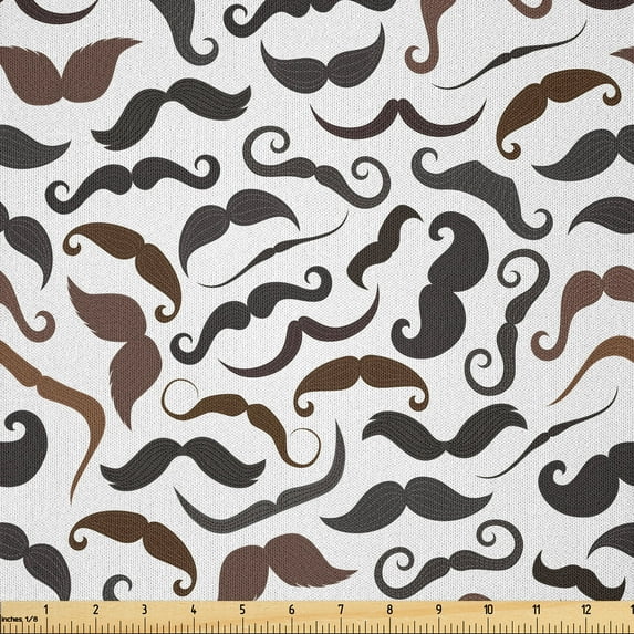 Ambesonne Barber Fabric by the Yard Microfiber, Various Mustaches Pattern, 3 Yards, Seal Brown Dark Cocoa