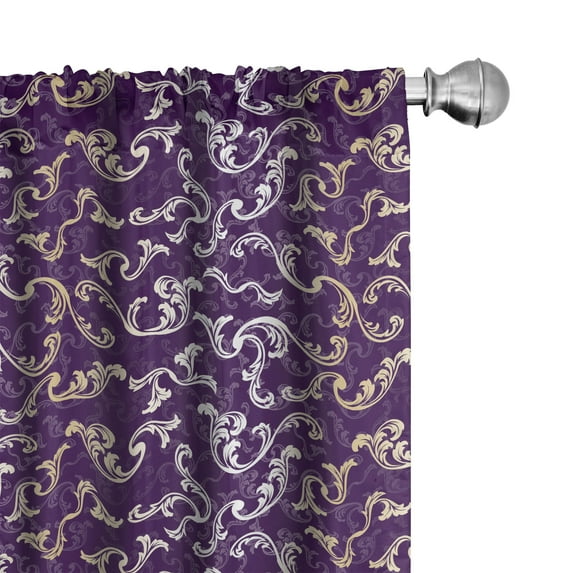 Ambesonne Baroque 4-Panel Curtains, Lavish Curls on Purple Tone, 56"x95", Purple Eggplant