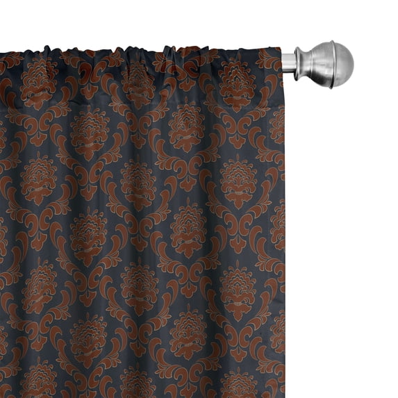Ambesonne Baroque Window Curtains, Vintage Damask Blossom Art, Each 28" W x 95" L, Charcoal Grey Redbrown