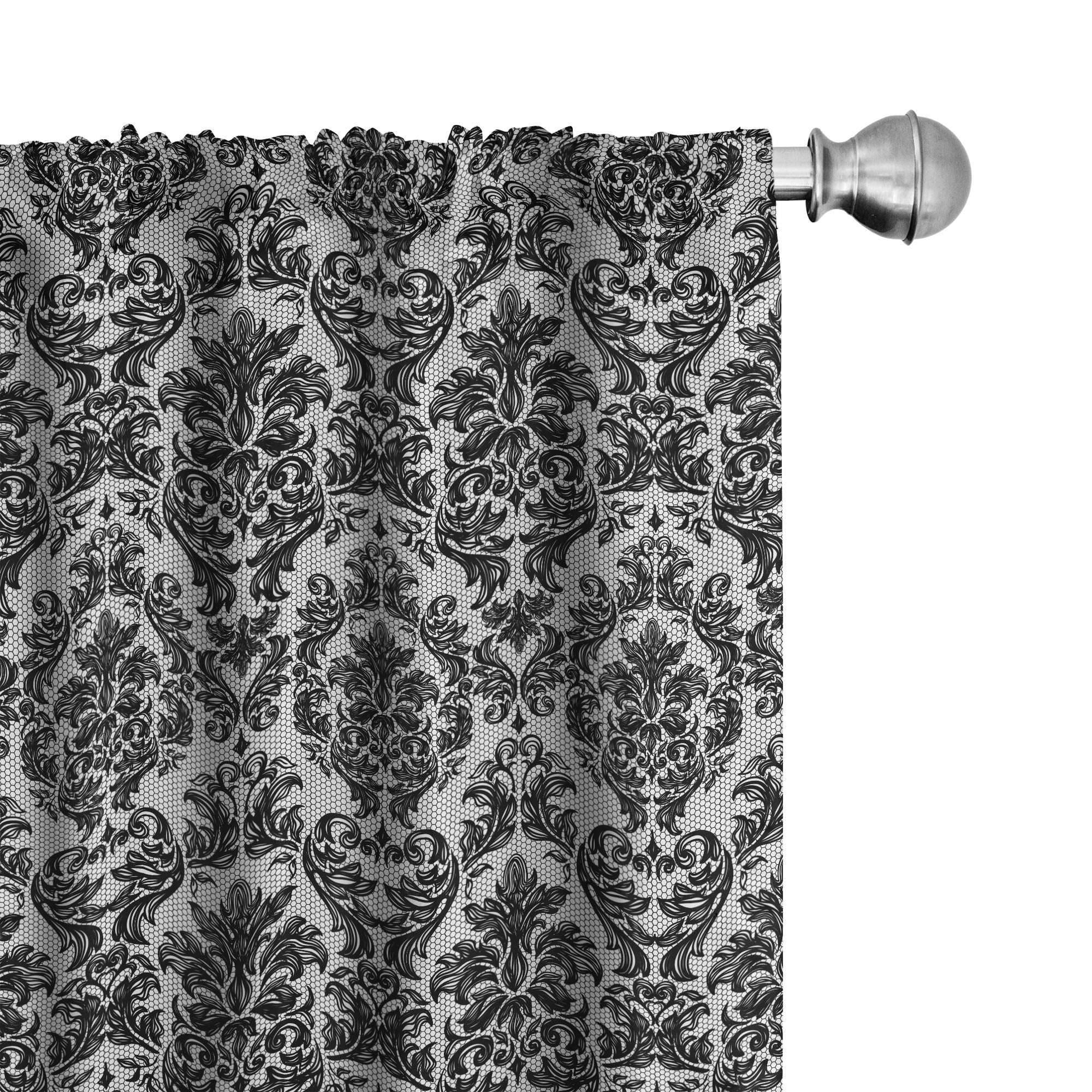 Ambesonne Baroque Curtains, Vintage Lace Style, Pair of 28"x63", Black