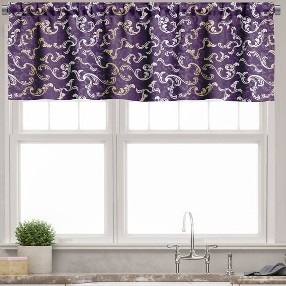 Ambesonne Baroque Valance Pack of 2, Lavish Curls on Purple Tone, 54"X12", Purple Eggplant