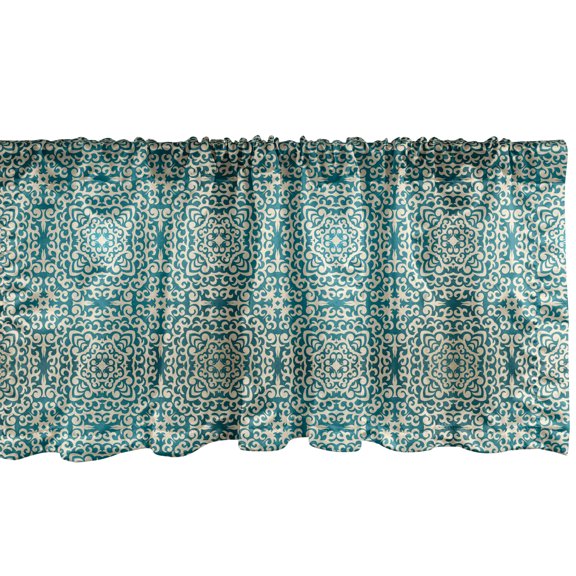 Ambesonne Baroque Valance Pack of 2, Oriental Curving Strokes, 54"X12", Teal Beige and Eggshell
