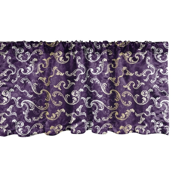 Ambesonne Baroque Window Valance, Lavish Curls on Purple Tone, 54" X 12", Purple Eggplant