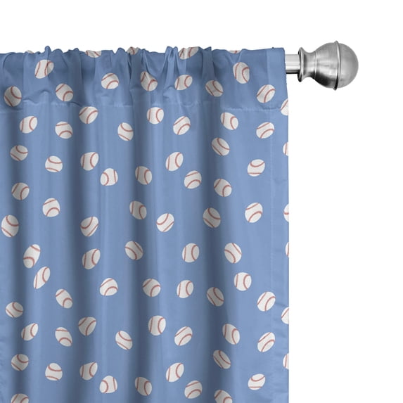 Ambesonne Baseball Window Curtains, Softball Themed Pattern, Each 28" W x 63" L, Vermilion Pale Blue