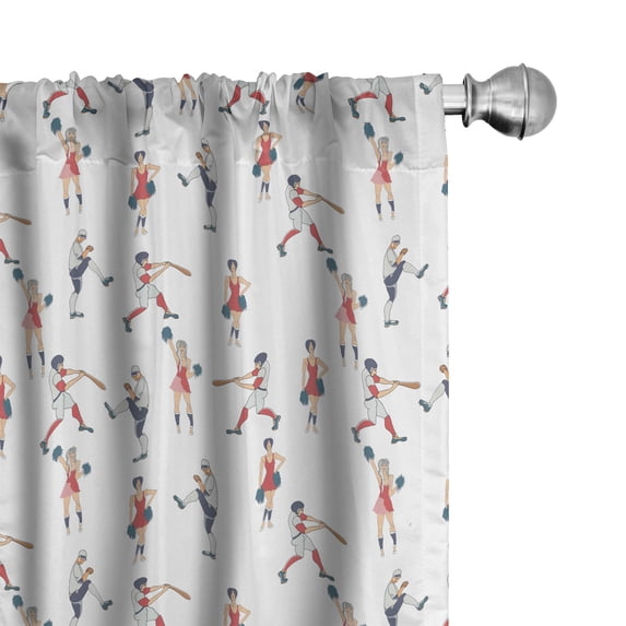 Ambesonne Baseball Curtains, Players and Cheer Leaders, Pair of 28"x95", Dark Coral and Slate Blue