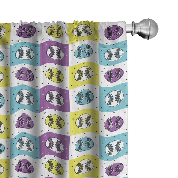 Ambesonne Baseball Curtains, Pop Art Balls X Shapes, Pair of 28"x95", Apple Green Magenta and Aqua