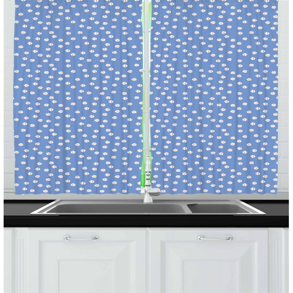 Ambesonne Baseball Kitchen Curtains, Softball Themed Pattern, 55"x45", Vermilion Pale Blue