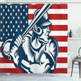 thumbnail image 1 of Ambesonne Baseball Shower Curtain, Player with Bat Old Glory, 69"Wx84"L, Vermilion and Night Blue, 1 of 4