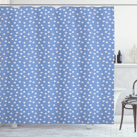 Ambesonne Baseball Shower Curtain, Softball Themed Pattern, 69"Wx84"L, Vermilion Pale Blue