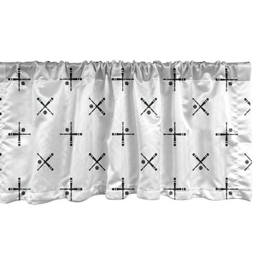 Ambesonne Baseball Window Valance, Bats and Balls Simplistic, 54" X 18", Black White