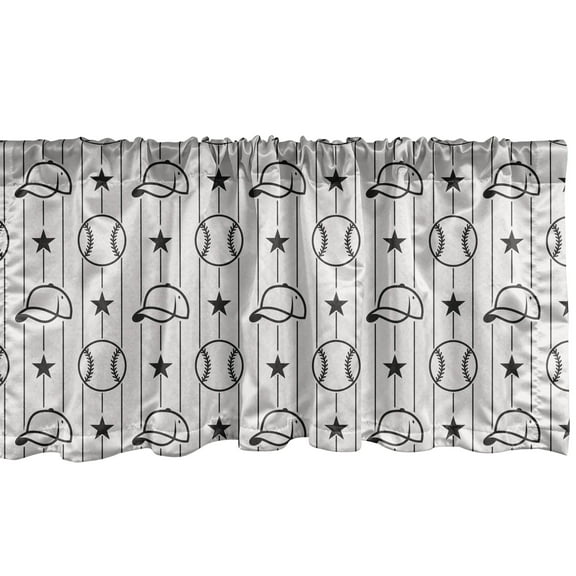 Ambesonne Baseball Window Valance, Stars Caps Vertical Lines, 54" X 12", Black White