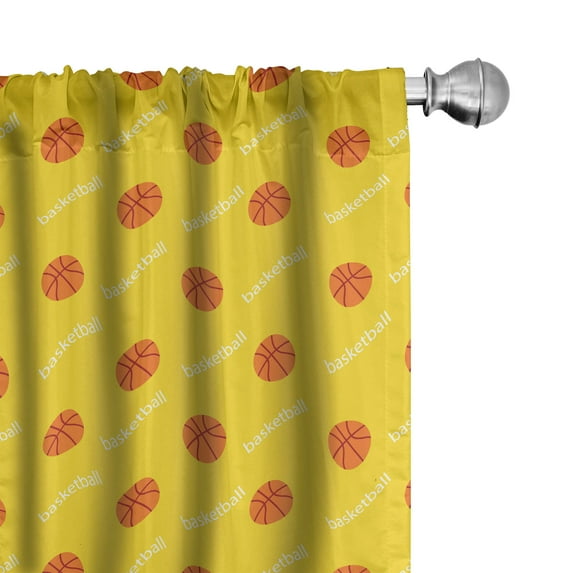 Ambesonne Basketball Curtains, Athletics Fun Match, Pair of 28"x95", Yellow Orange White