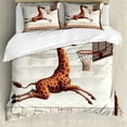 thumbnail image 1 of Ambesonne Basketball Duvet Cover Set, Humor Funny Giraffe Dunk, King, Cinnamon Off White Green, 1 of 6