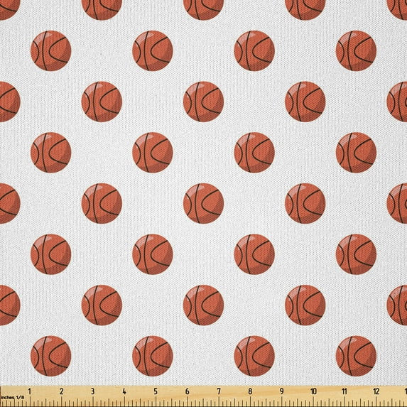 Ambesonne Basketball Fabric by the Yard Microfiber, Cartoon Balls Score, 3 Yards, Cinnamon Black White