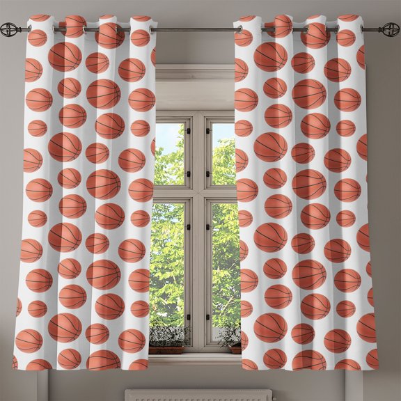 Ambesonne Basketball Grommet Curtain, Realistic Style Ball, 50" x 54", Pale Cinnamon White
