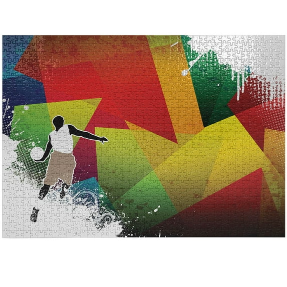 Ambesonne Basketball Jigsaw Puzzle, Basketball Modern Art, Heirloom-Quality Fun Activity for Family Durable Cardboard, 1000 pcs, Multicolor