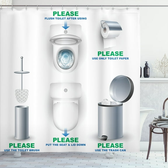 Ambesonne Bathroom Rules Shower Curtain, Please Keep Clean, 69"Wx70"L, Sea Green Sea Blue