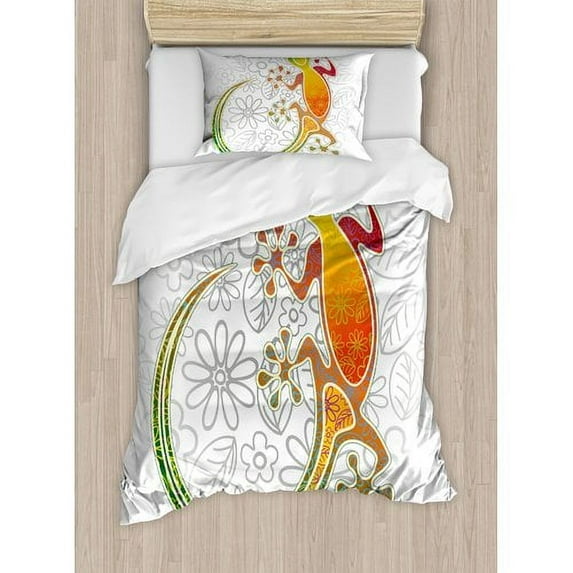 Ambesonne Batik Native Southeast Asian Common House Gecko Moon Lizard Tropical Monster Graphic Decor Duvet Cover Set