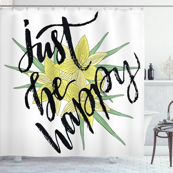 Ambesonne Be Happy Shower Curtain, Yellow Blossoms Leaves, 69"Wx70"L, Black Yellow Pale Green