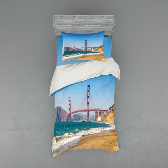 Ambesonne Beach Bedding Set 3 Pcs, Coastline Seascape Ocean, Twin, Blue Turquoise