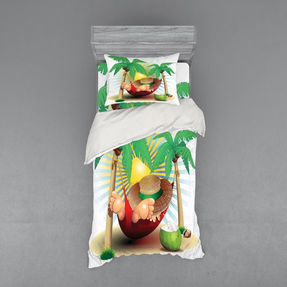 Ambesonne Beach Bedding Set 3 Pcs, Exotic Summer Paradise, Twin, Multicolor