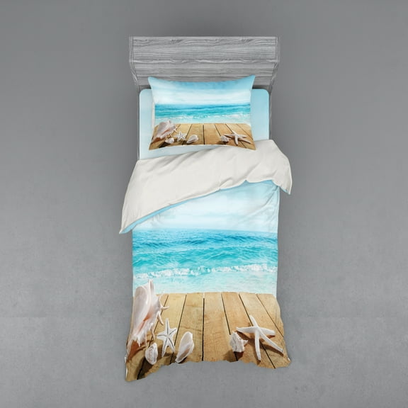 Ambesonne Beach Bedding Set 3 Pcs, Sunshine Maldives Deck, Twin XL, Pale Brown Beige