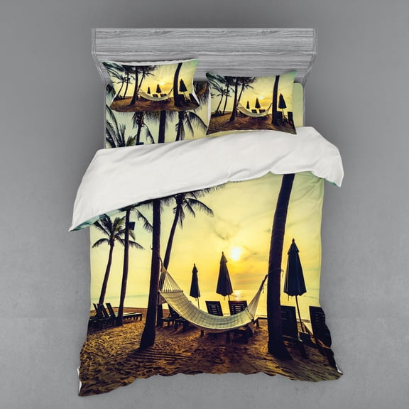 Ambesonne Beach Bedding Set 4 Pcs, Coconut Exotic Palm Trees, Queen, Multicolor