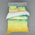 thumbnail image 1 of Ambesonne Beach Bedding Set 4 Pcs, Vintage Grunge Sea View, Queen, Earth Yellow Turquoise, 1 of 3