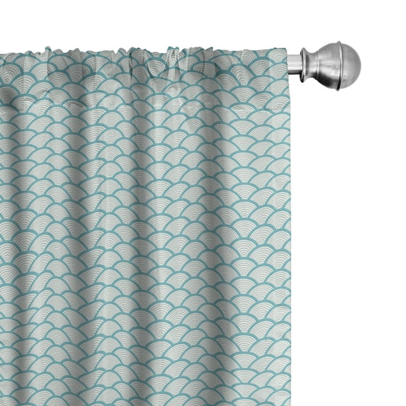 Ambesonne Beach Curtains, Narrow Striped Circular, Pair of 28"x84", Sky Blue White