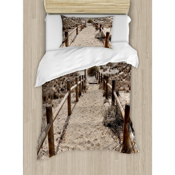 Ambesonne Beach Duvet Cover Set, Coastal Holiday Ocean, Twin, Beige and Blue