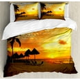 thumbnail image 1 of Ambesonne Beach Duvet Cover Set, Romantic Sunset Scenery, Queen, Orange Yellow, 1 of 3