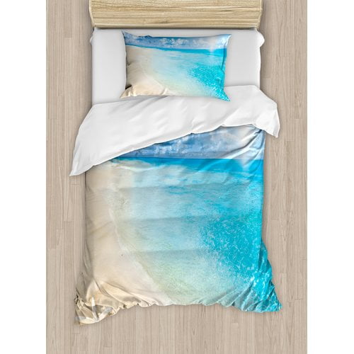 Aqua Cream Blue Twin Beach Coastal Duvet Cover Set