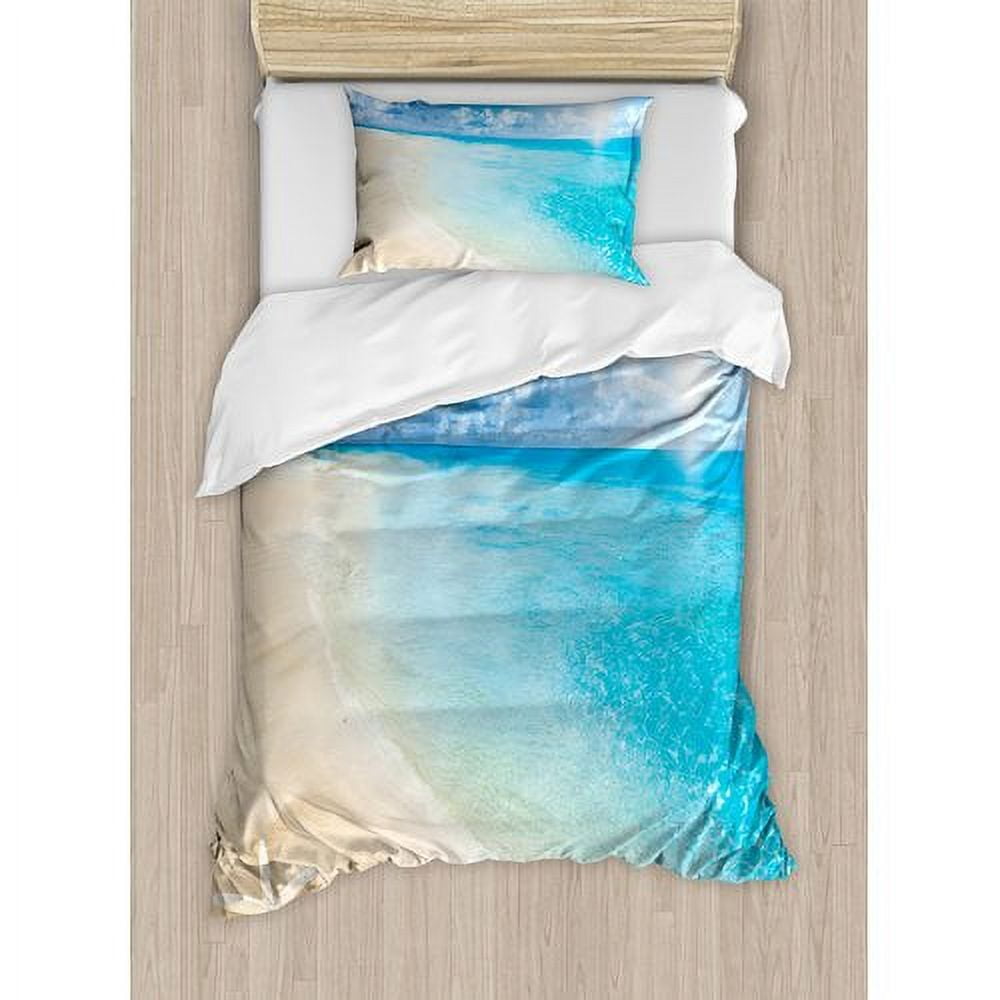 Aqua Cream Blue Twin Beach Coastal Duvet Cover Set