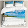 thumbnail image 1 of Ambesonne Beach Duvet Cover Sets, Tropical Island Seashore, 2-Queen, Blue White Green, 1 of 7