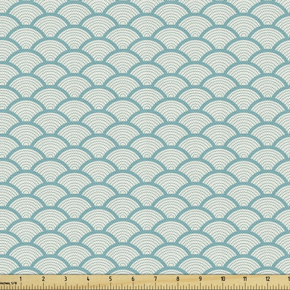 Ambesonne Beach Fabric by the Yard Upholstery, Narrow Striped Circular, 10 Yards, Sky Blue White