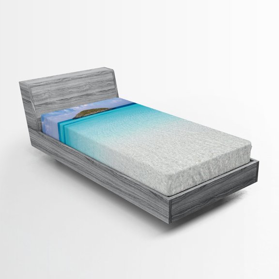 Ambesonne Beach Fitted Sheet, Carribean Ocean Island, Twin Size, Cream Turquoise