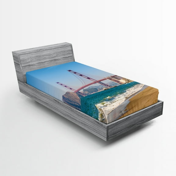 Ambesonne Beach Fitted Sheet, Coastline Seascape Ocean, Twin Size, Blue Turquoise