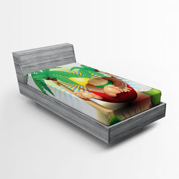 Ambesonne Beach Fitted Sheet, Exotic Summer Paradise, Twin Size, Multicolor