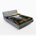 thumbnail image 1 of Ambesonne Beach Fitted Sheet, Lakeside at Sunset Park, Queen Size, Navy Green, 1 of 2