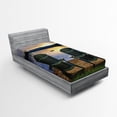 thumbnail image 1 of Ambesonne Beach Fitted Sheet, Lakeside at Sunset Park, Twin XL Size, Navy Green, 1 of 2