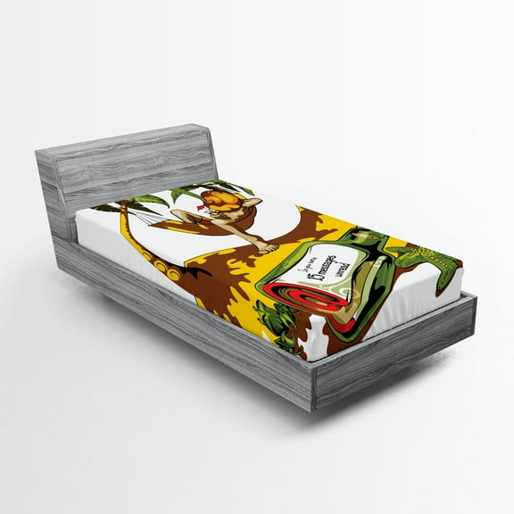 Ambesonne Beach Fitted Sheet, Message in Bottle Summer, Twin Size, White Green Yellow