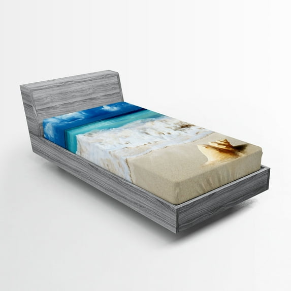 Ambesonne Beach Fitted Sheet, Nautical Sunny Coastline, Twin XL Size, Sand Brown Aqua Blue